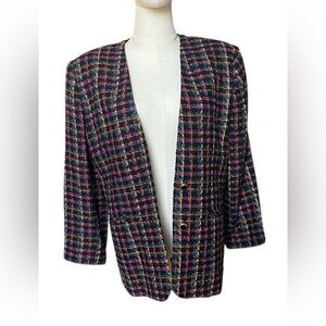 Block Island Vintage Multicolor Colorful Plaid Blazer Sz 8P​​